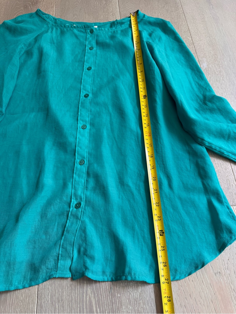 LOFT Teal Long-Sleeve Button-Front Sheer Blouse - Picture 6 of 6
